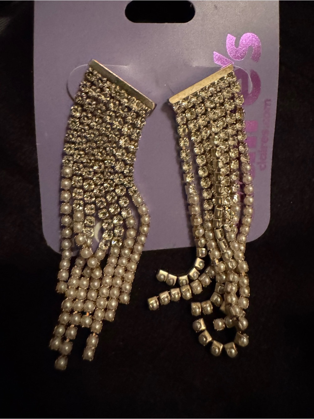 Rhinestone & Pearl Fringe Dangle Earrings